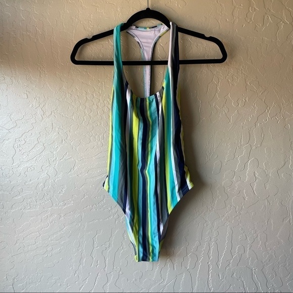 Aerie Green and Blue Stripe One Piece Swim Suit - Picture 2 of 6